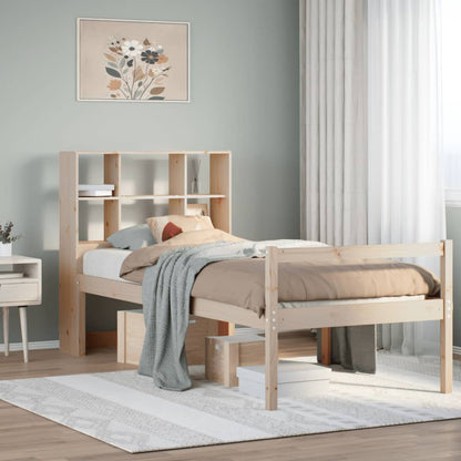 Bed Met Boekenkast Zonder Matras Massief Grenenhout 90 x 200 cm Naturel