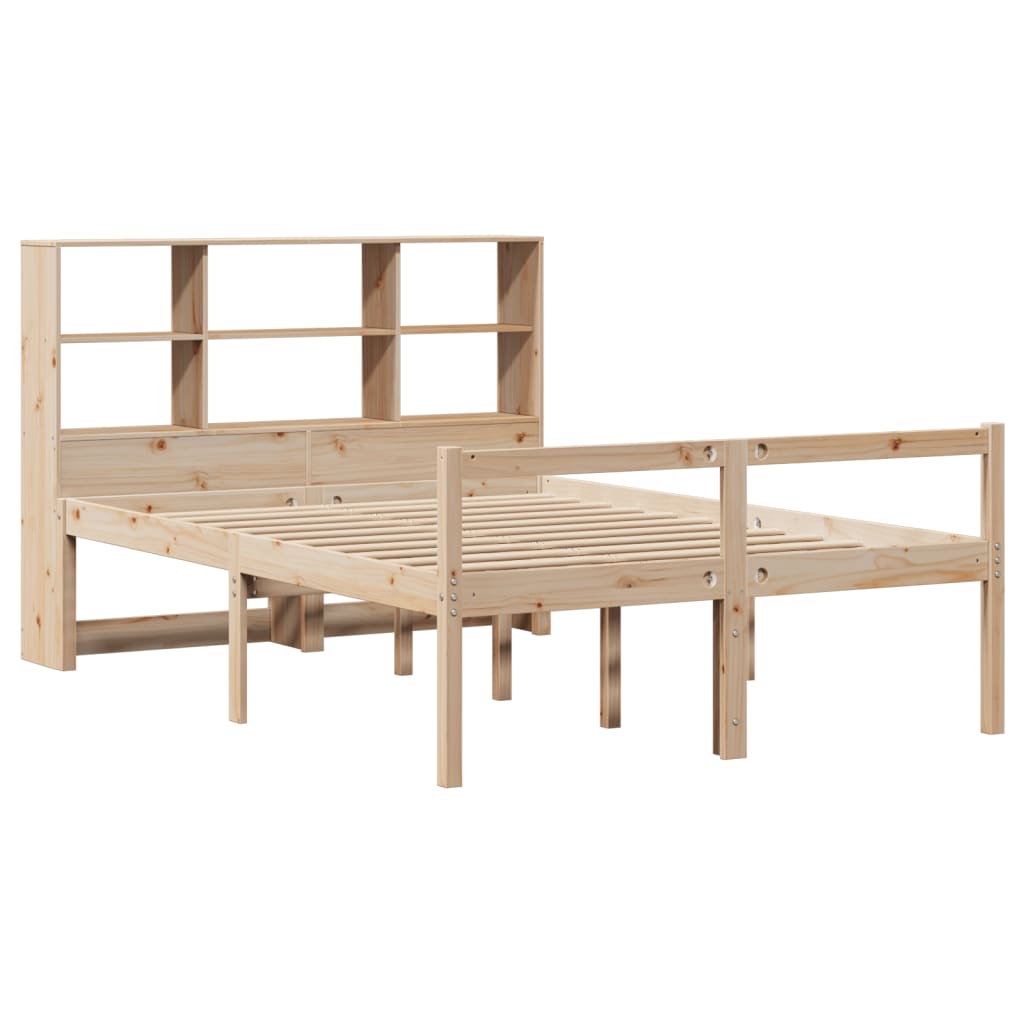 Bed Met Boekenkast Zonder Matras Massief Grenenhout 140 x 200 cm Naturel