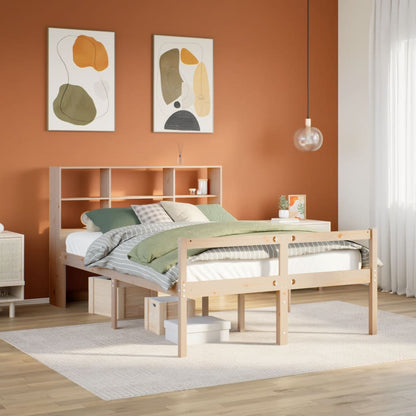 Bed Met Boekenkast Zonder Matras Massief Grenenhout 140 x 200 cm Naturel