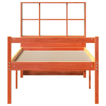 Bed met boekenkast zonder matras massief hout wasbruin 75x190cm
