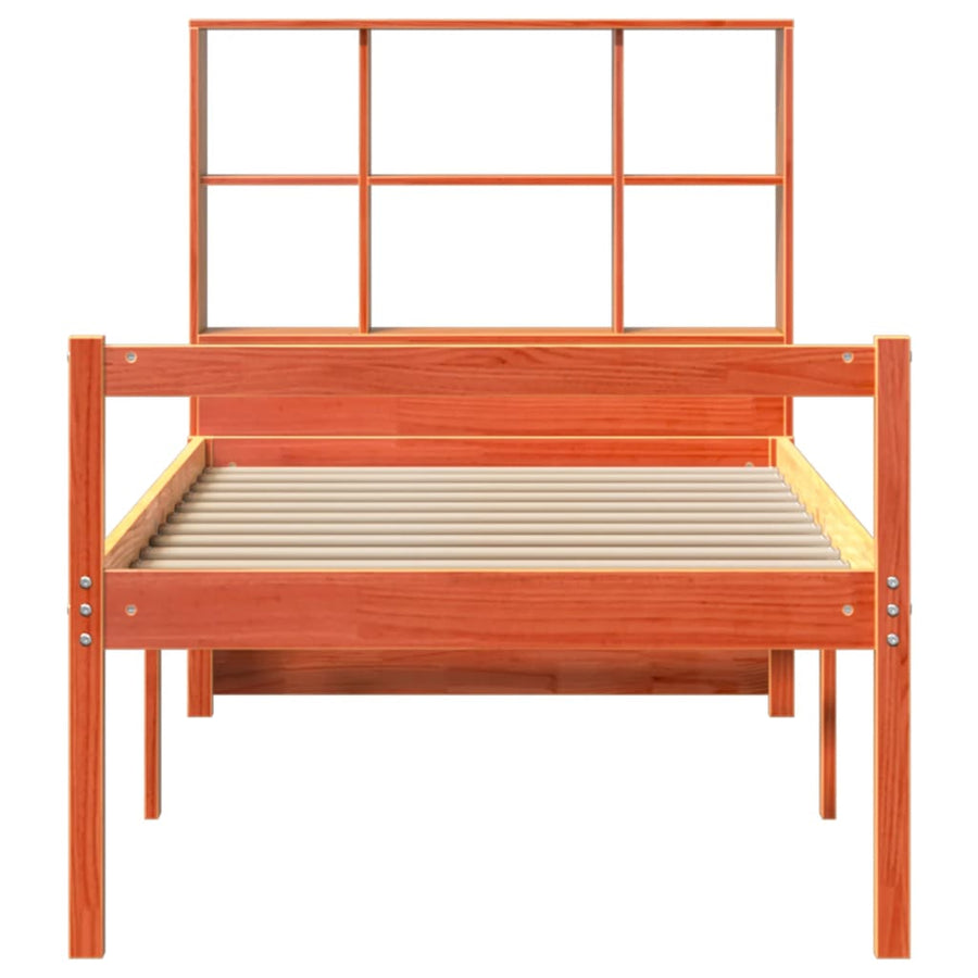 Bed met boekenkast zonder matras massief hout wasbruin 75x190cm