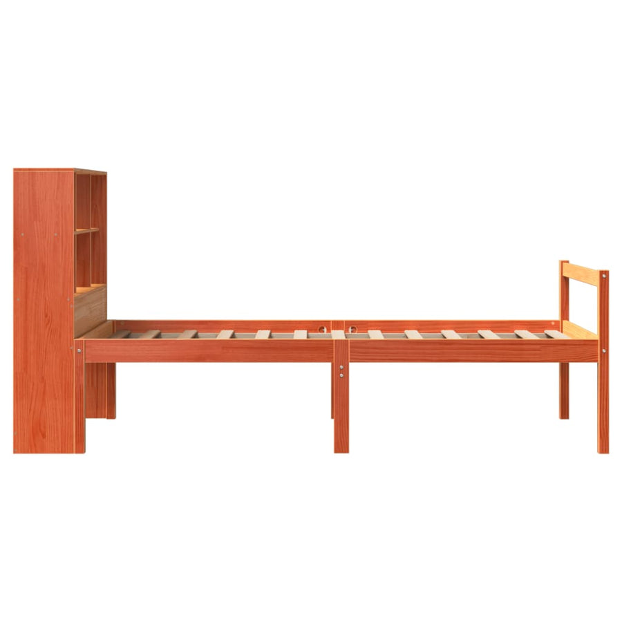 Bed met boekenkast zonder matras massief hout wasbruin 75x190cm