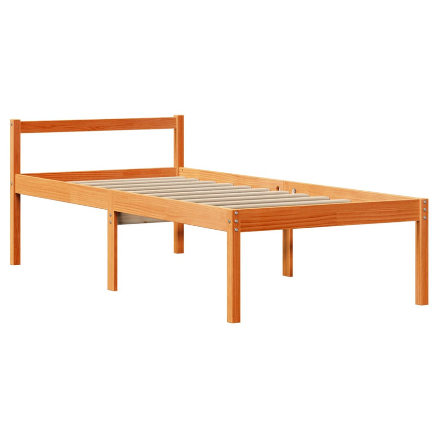 Bed met boekenkast zonder matras massief hout wasbruin 75x190cm