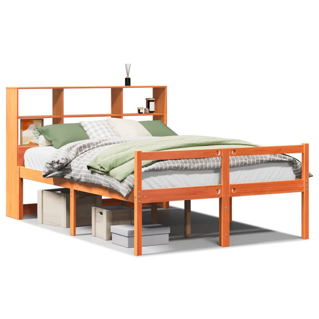Bed met boekenkast zonder matras hout wasbruin 120x190 cm