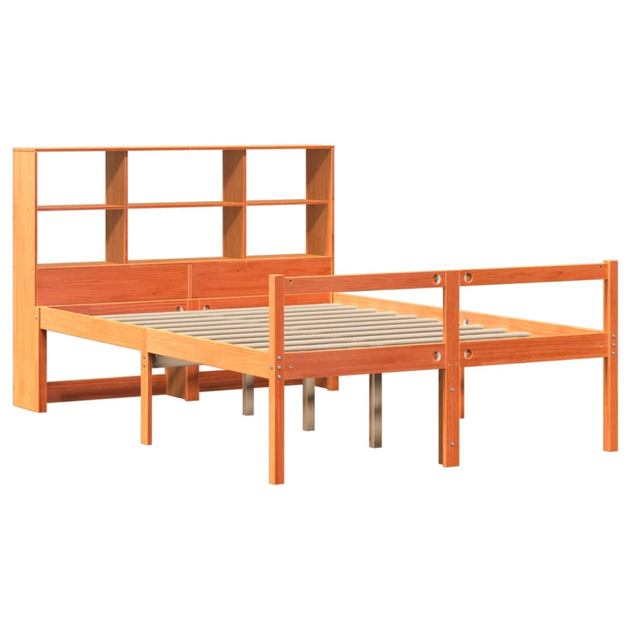 Bed met boekenkast zonder matras hout wasbruin 135x190 cm