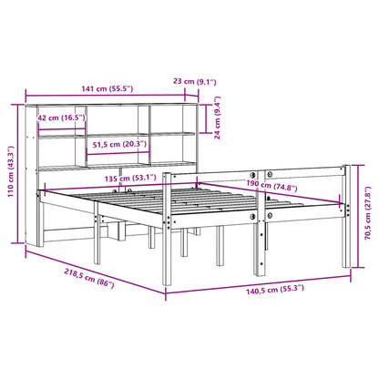 Bed met boekenkast zonder matras hout wasbruin 135x190 cm