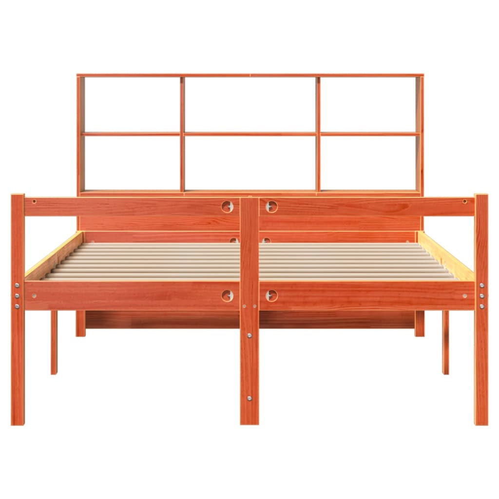 Bed met boekenkast zonder matras hout wasbruin 135x190 cm