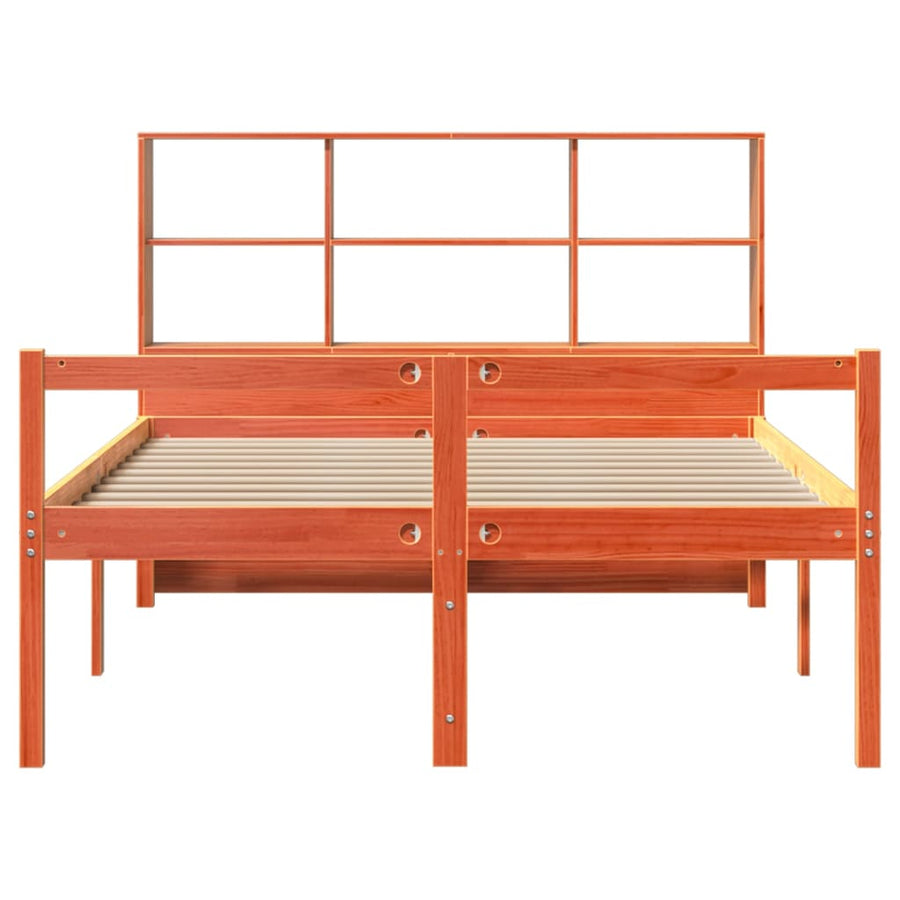 Bed met boekenkast zonder matras hout wasbruin 135x190 cm
