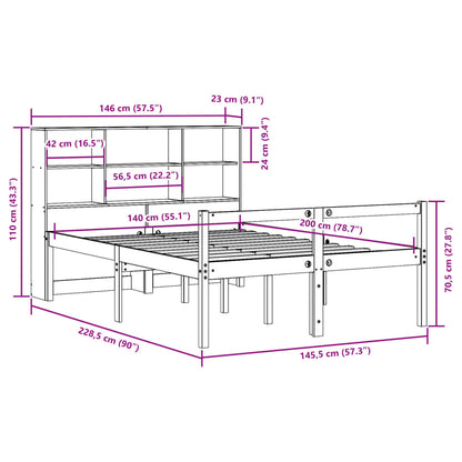Bed met boekenkast zonder matras hout wasbruin 140x200 cm
