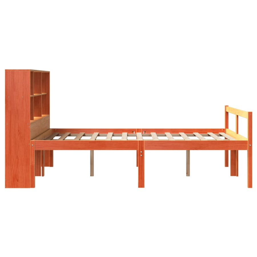 Bed met boekenkast zonder matras hout wasbruin 140x200 cm