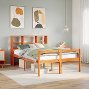 Bed 140x200 cm massief grenenhout met boekenkast wasbruin