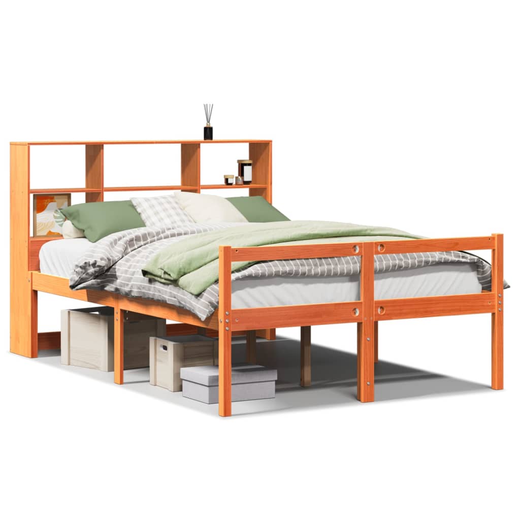 Bed met boekenkast zonder matras hout wasbruin 150x200 cm
