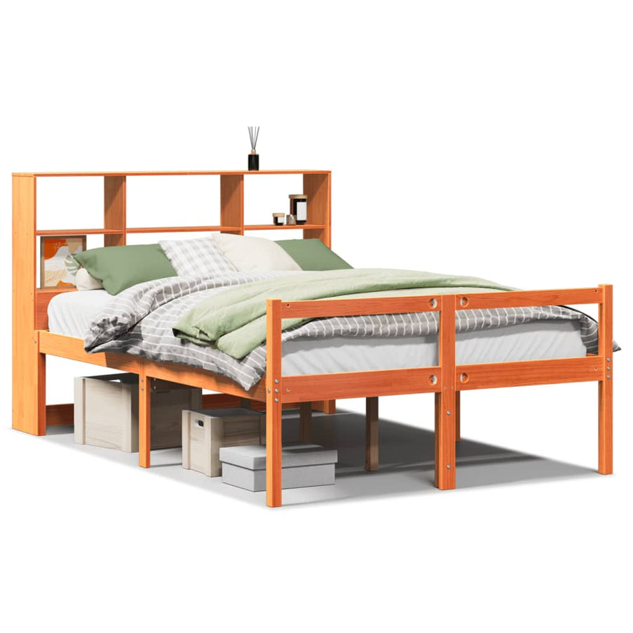 Bed met boekenkast zonder matras hout wasbruin 160x200 cm