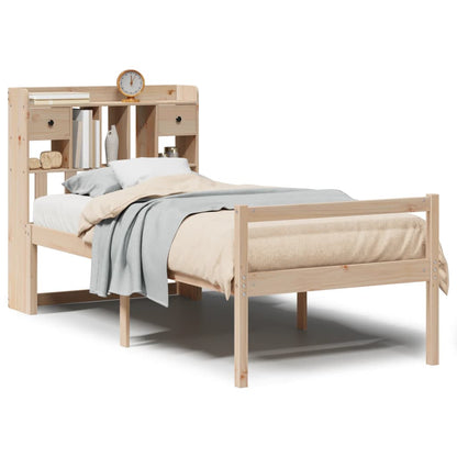 Bed Met Boekenkast Zonder Matras Massief Grenenhout 75 x 190 cm Naturel