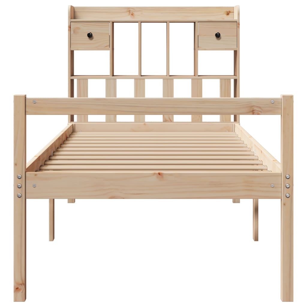 Bed Met Boekenkast Zonder Matras Massief Grenenhout 75 x 190 cm Naturel