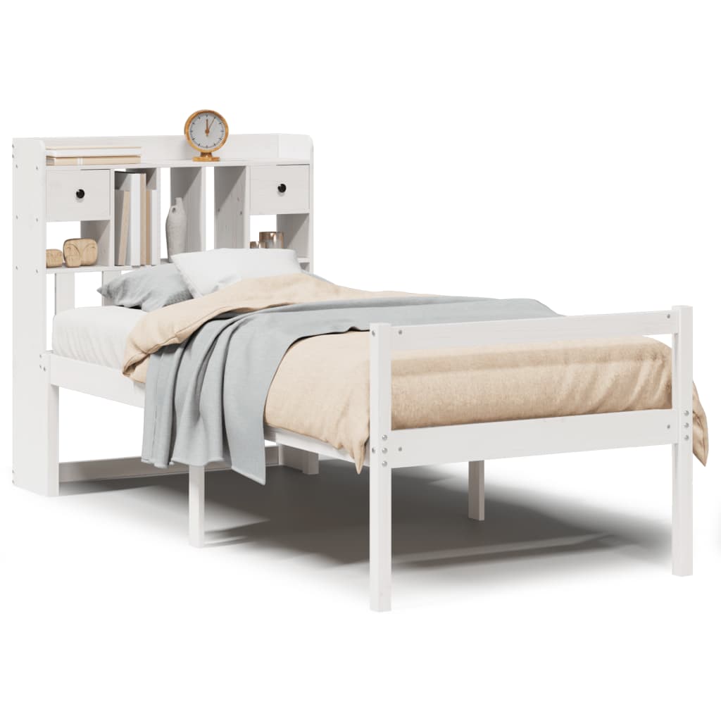 Bed Met Boekenkast Zonder Matras Grenenhout 75 x 190 cm Wit