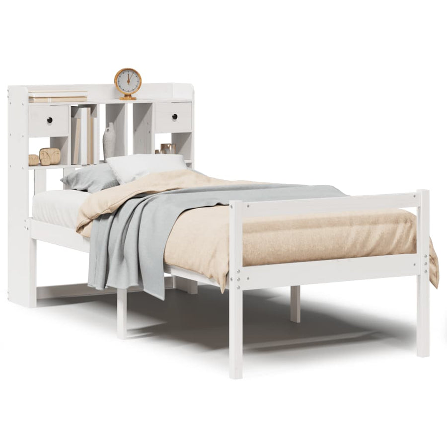 Bed Met Boekenkast Zonder Matras Grenenhout 75 x 190 cm Wit
