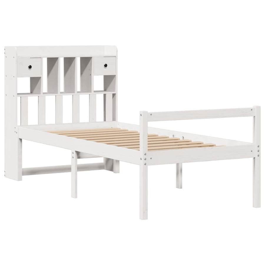 Bed Met Boekenkast Zonder Matras Grenenhout 75 x 190 cm Wit
