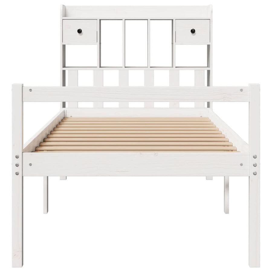 Bed Met Boekenkast Zonder Matras Grenenhout 75 x 190 cm Wit