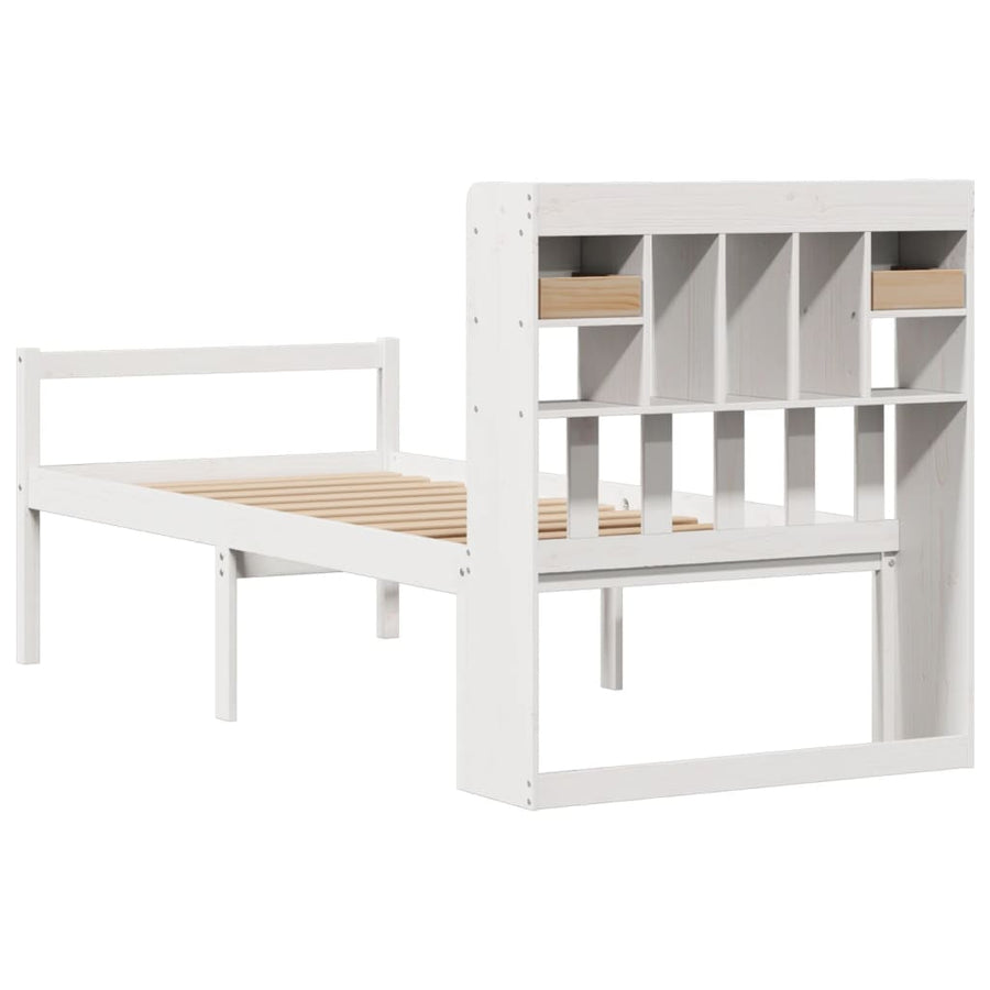 Bed Met Boekenkast Zonder Matras Grenenhout 75 x 190 cm Wit