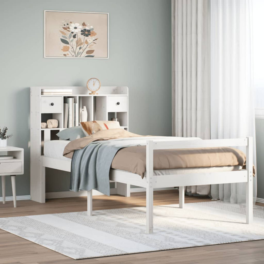 Bed Met Boekenkast Zonder Matras Grenenhout 75 x 190 cm Wit