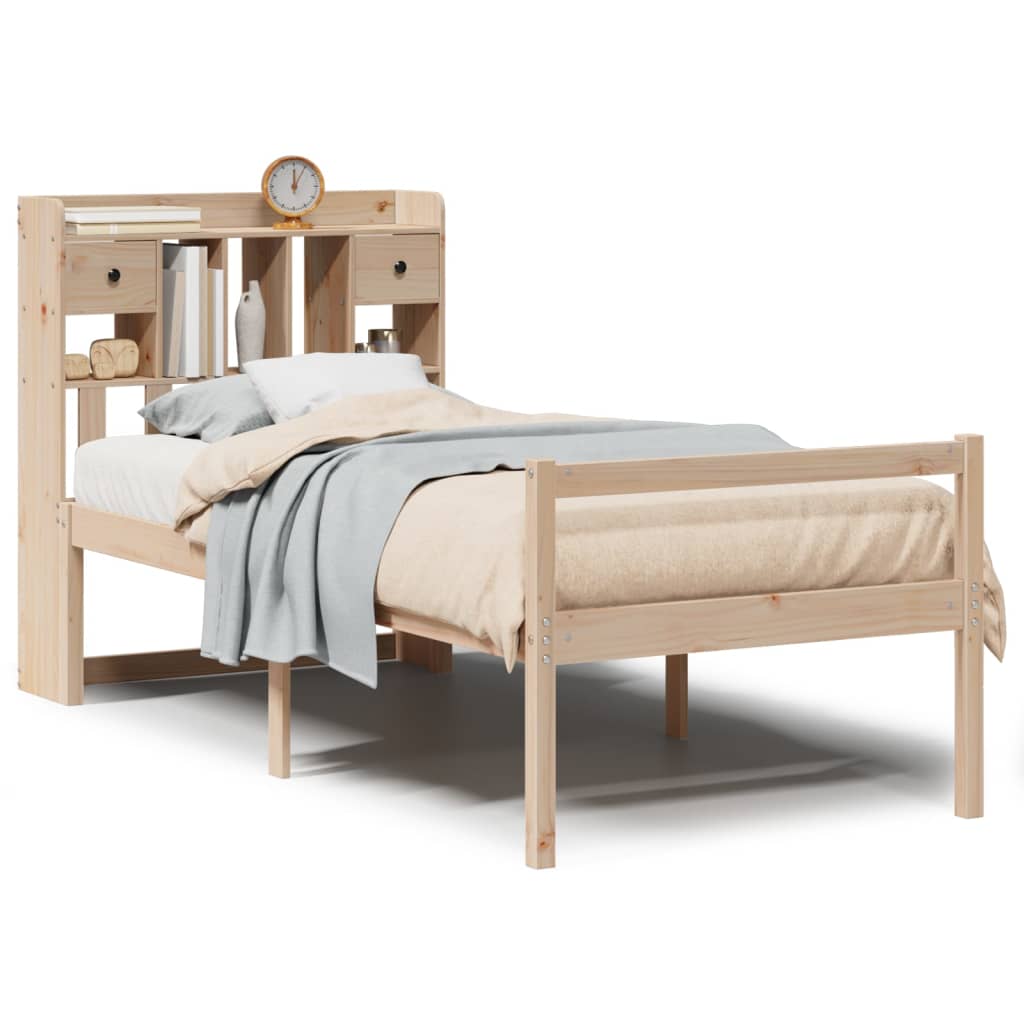 Bed met boekenkast zonder matras massief grenenhout 90x190 cm