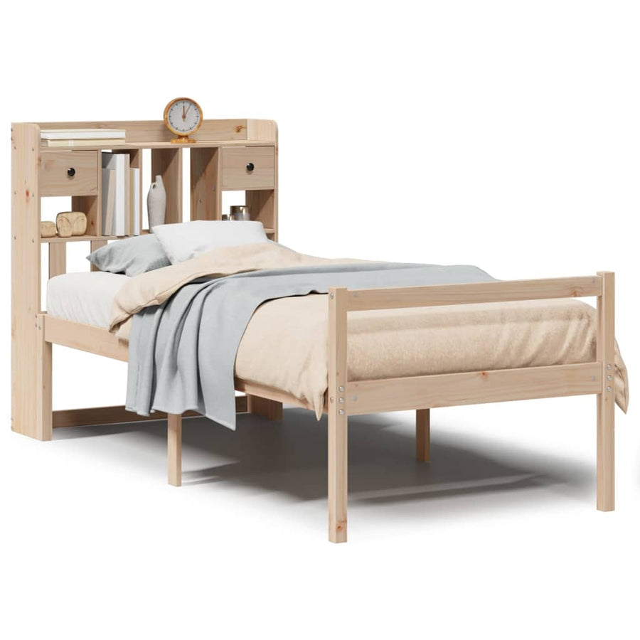 Bed met boekenkast zonder matras massief grenenhout 90x190 cm