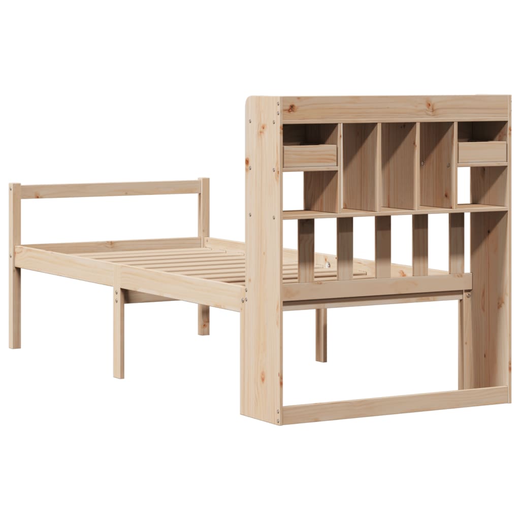 Bed met boekenkast zonder matras massief grenenhout 90x190 cm