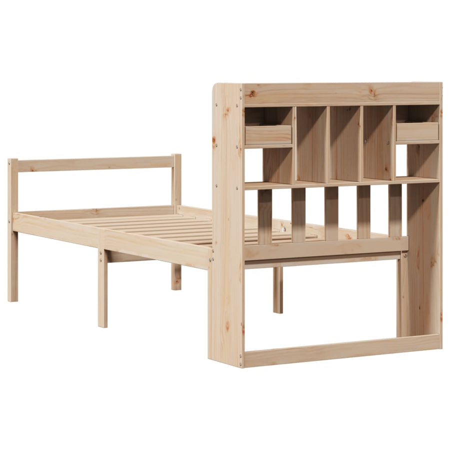 Bed met boekenkast zonder matras massief grenenhout 90x190 cm