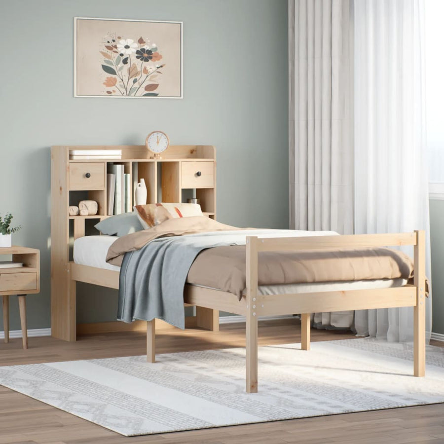 Bed met boekenkast zonder matras massief grenenhout 90x190 cm