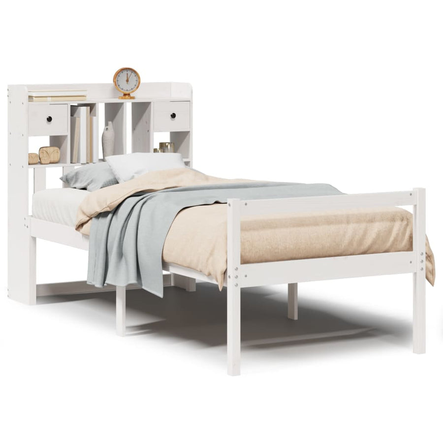 Bed Met Boekenkast Zonder Matras Grenenhout Wit 90X190 Cm