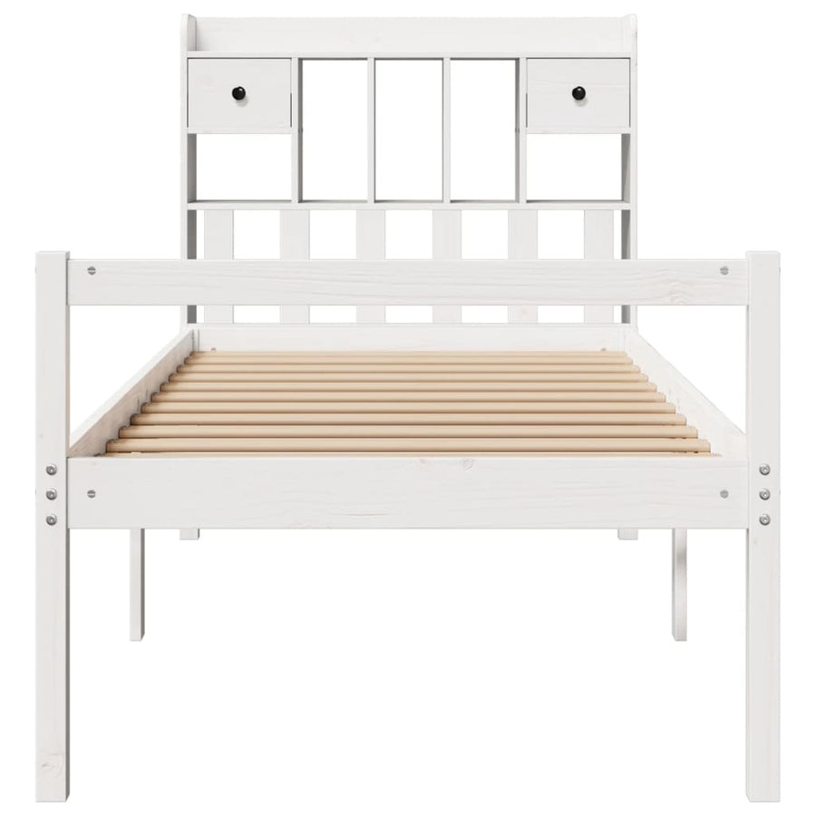Bed Met Boekenkast Zonder Matras Grenenhout Wit 90X190 Cm