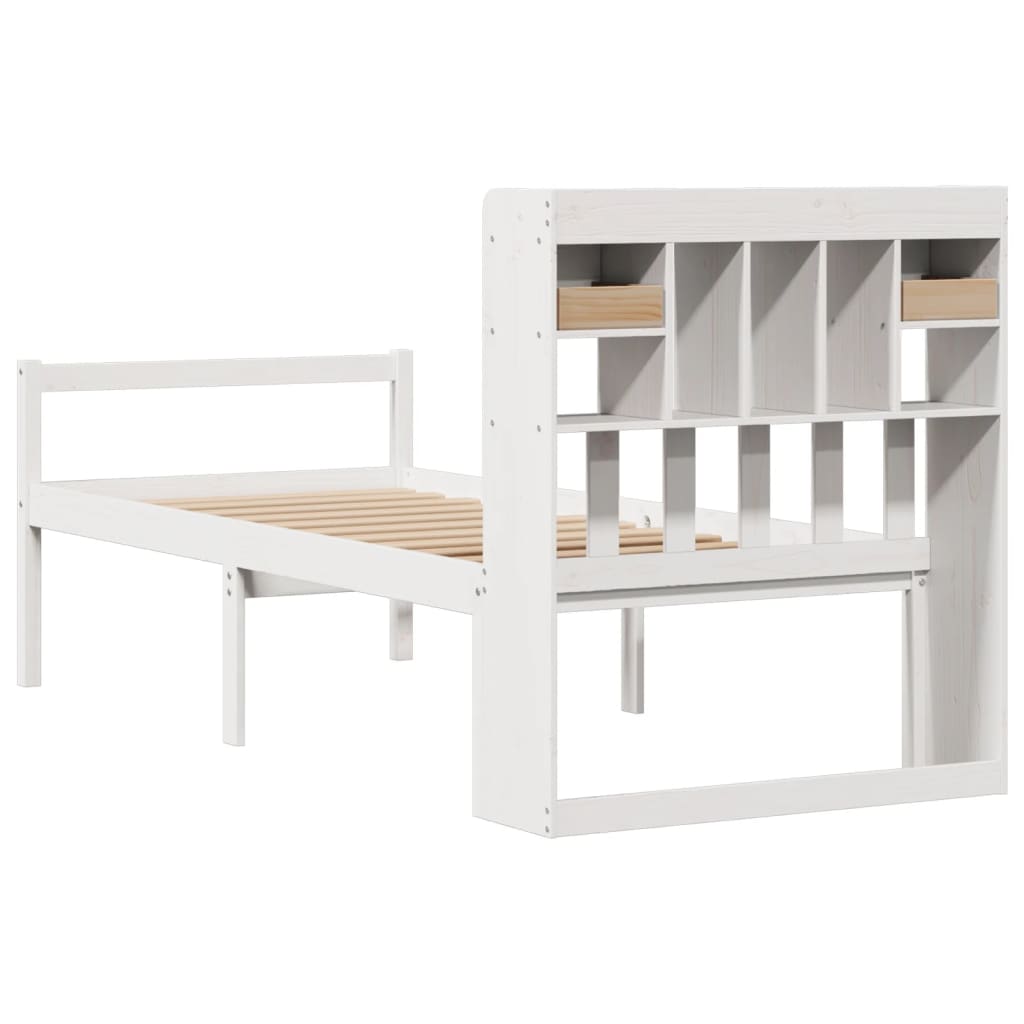 Bed Met Boekenkast Zonder Matras Grenenhout Wit 90X190 Cm