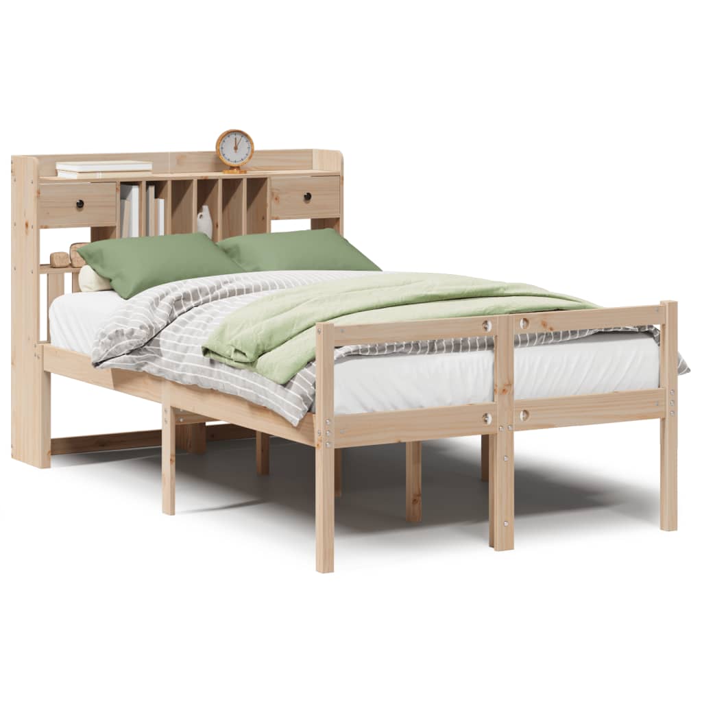 Bed met boekenkast zonder matras massief grenenhout 135x190 cm