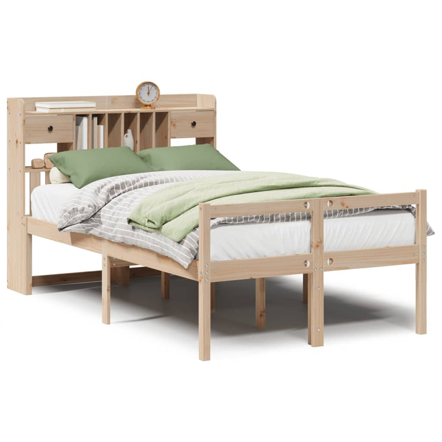Bed met boekenkast zonder matras massief grenenhout 135x190 cm