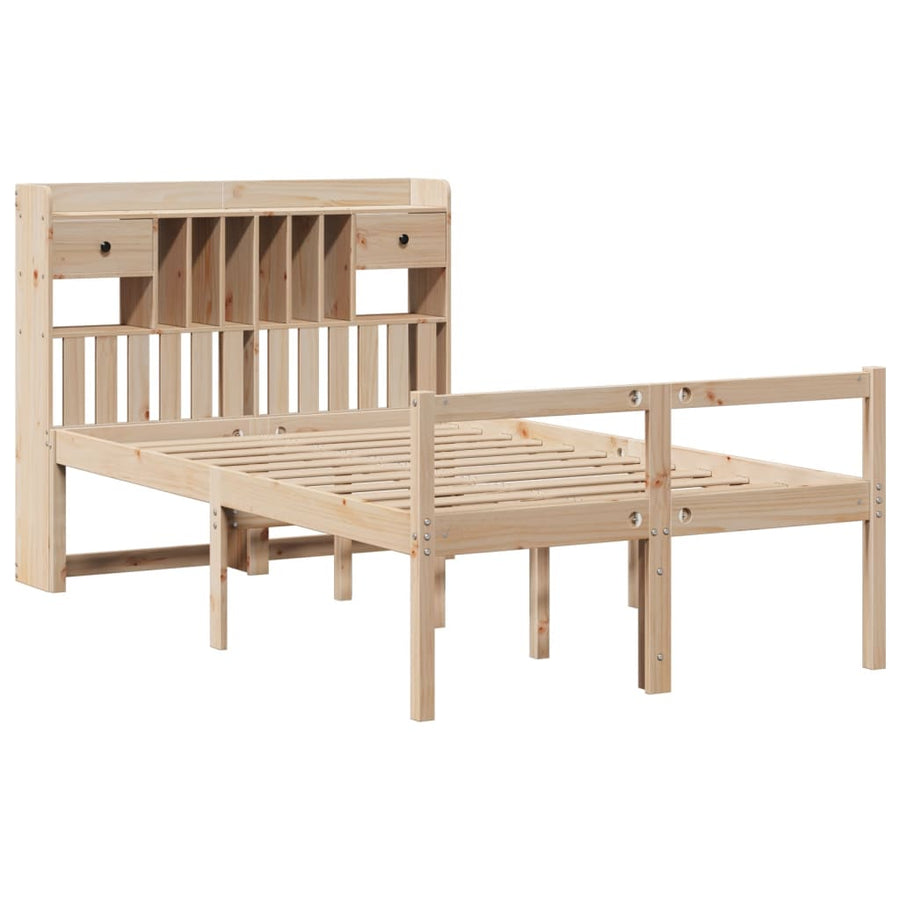 Bed met boekenkast zonder matras massief grenenhout 135x190 cm