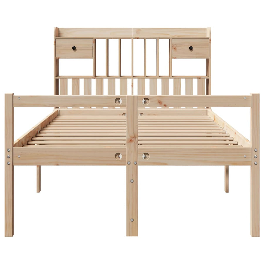 Bed met boekenkast zonder matras massief grenenhout 135x190 cm