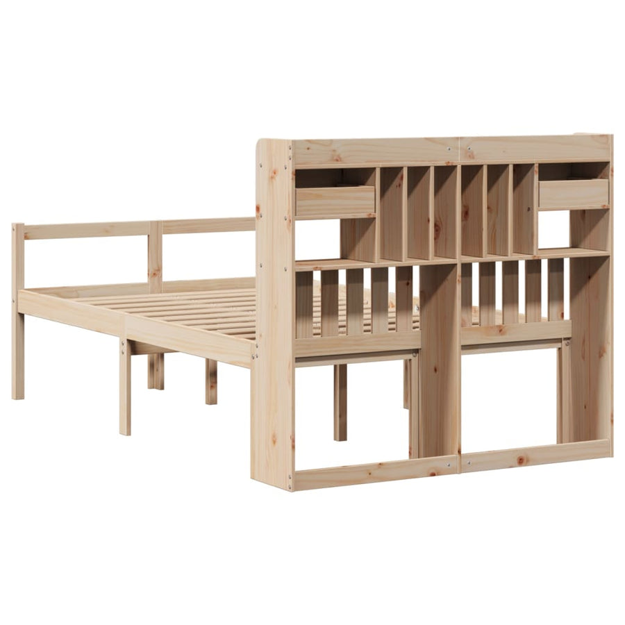 Bed met boekenkast zonder matras massief grenenhout 135x190 cm