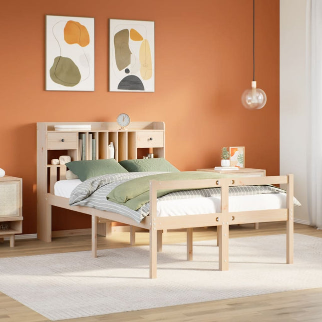 Bed met boekenkast zonder matras massief grenenhout 135x190 cm