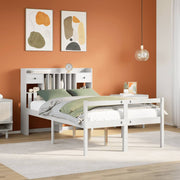 Bed 135x190 cm grenenhout wit met boekenkast