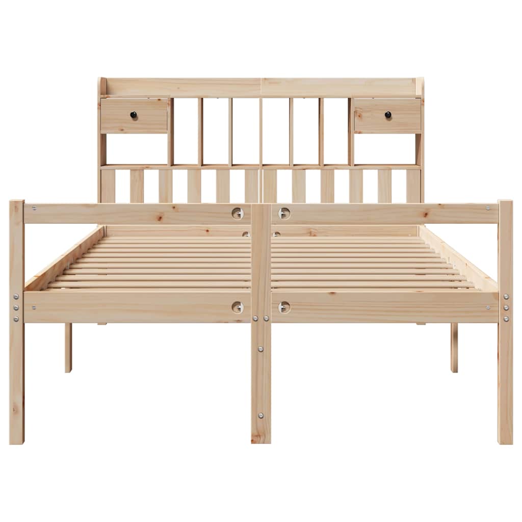 Bed Met Boekenkast Zonder Matras Massief Grenenhout 140 x 190 cm Naturel