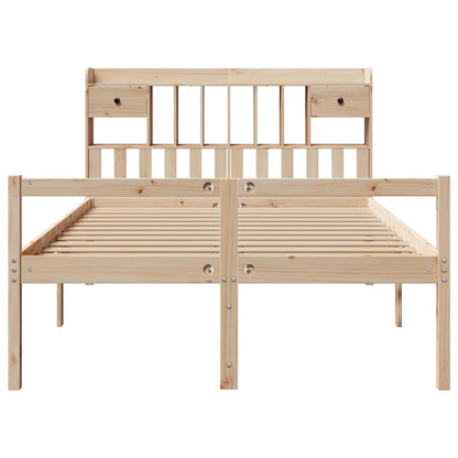 Bed Met Boekenkast Zonder Matras Massief Grenenhout 140 x 190 cm Naturel