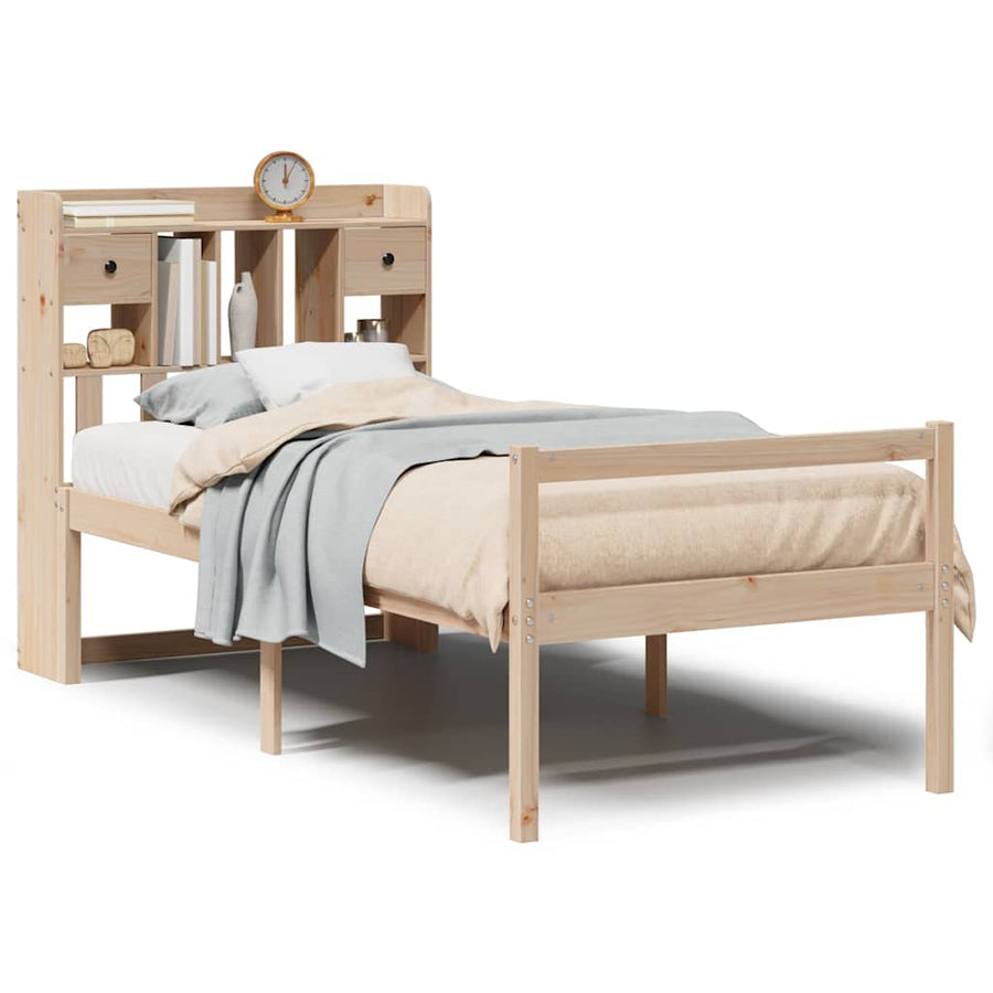 Bed Met Boekenkast Zonder Matras Massief Grenenhout 90 x 200 cm Naturel