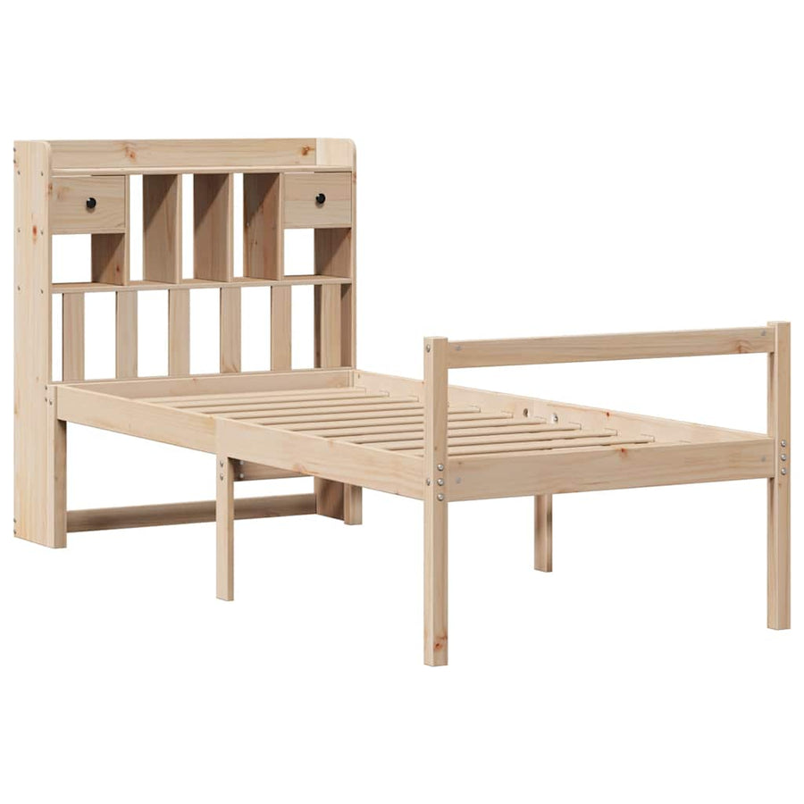 Bed Met Boekenkast Zonder Matras Massief Grenenhout 90 x 200 cm Naturel