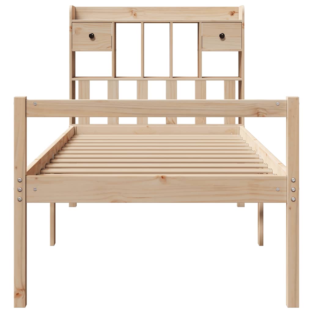 Bed Met Boekenkast Zonder Matras Massief Grenenhout 90 x 200 cm Naturel