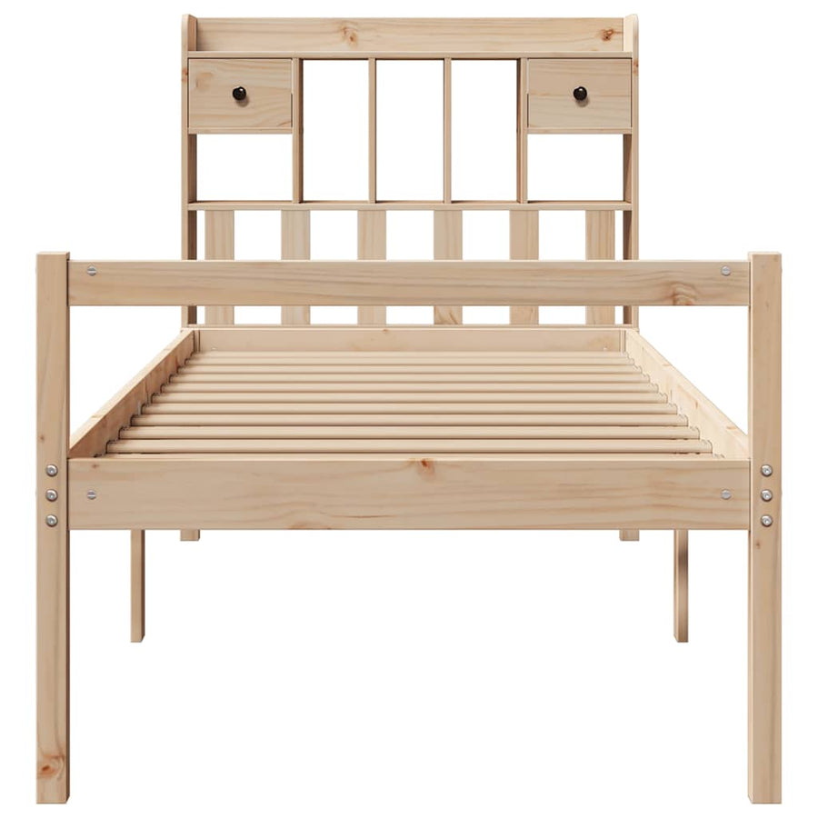 Bed Met Boekenkast Zonder Matras Massief Grenenhout 90 x 200 cm Naturel