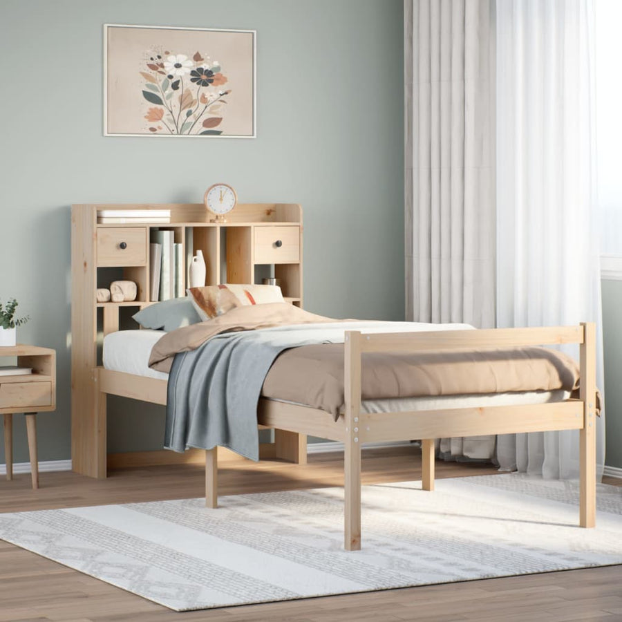 Bed Met Boekenkast Zonder Matras Massief Grenenhout 90 x 200 cm Naturel