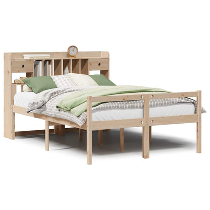 Bed Met Boekenkast Zonder Matras Massief Grenenhout 140 x 200 cm Naturel