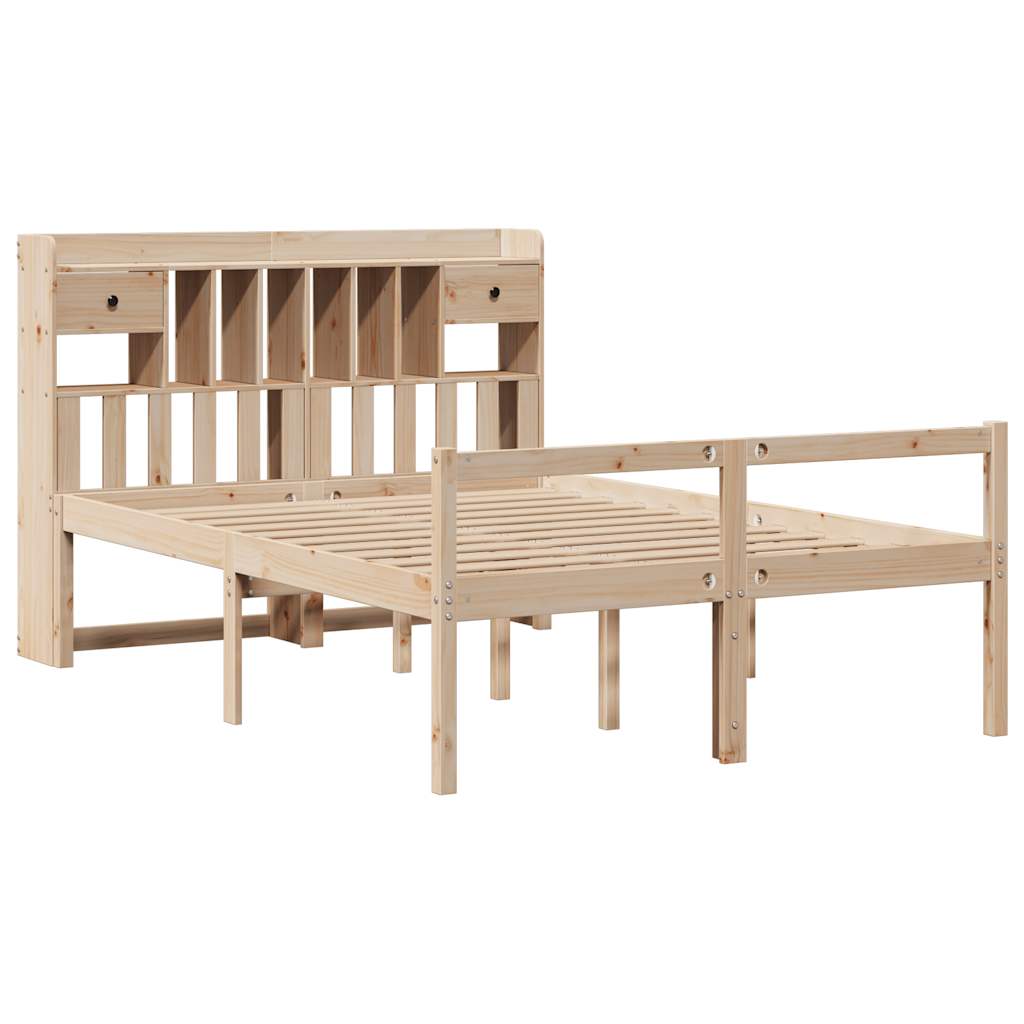 Bed Met Boekenkast Zonder Matras Massief Grenenhout 140 x 200 cm Naturel