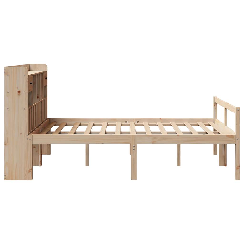 Bed Met Boekenkast Zonder Matras Massief Grenenhout 140 x 200 cm Naturel
